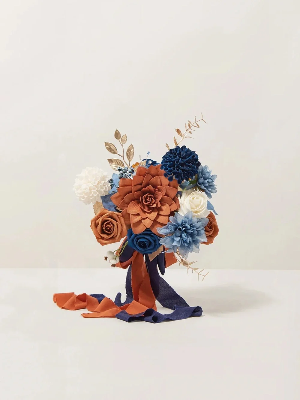 Wedding Bridesmaid Bouquet in Blue and Orange (Set of 4)